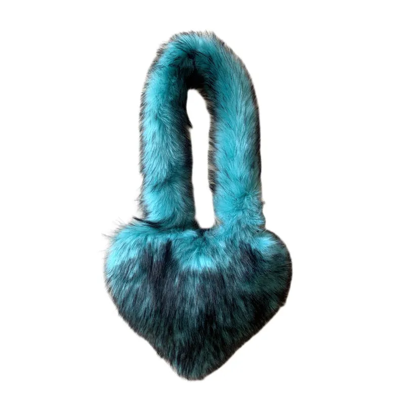 Heart Imitation Raccoon Fur Plush Large Shoulder Bags