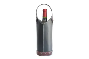 Italian Leather Wine Carrier - Vachetta Leathers - Walnut Brown Onyx Black