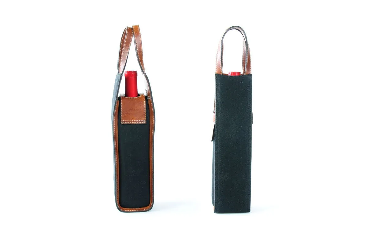 Italian Wine Case - Waxed Canvas and Leather - Onyx / Terra