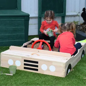 Kids Large Eco Wooden Pre-Treated Car Sandpit with Cover | 1.15m Long | 12m 