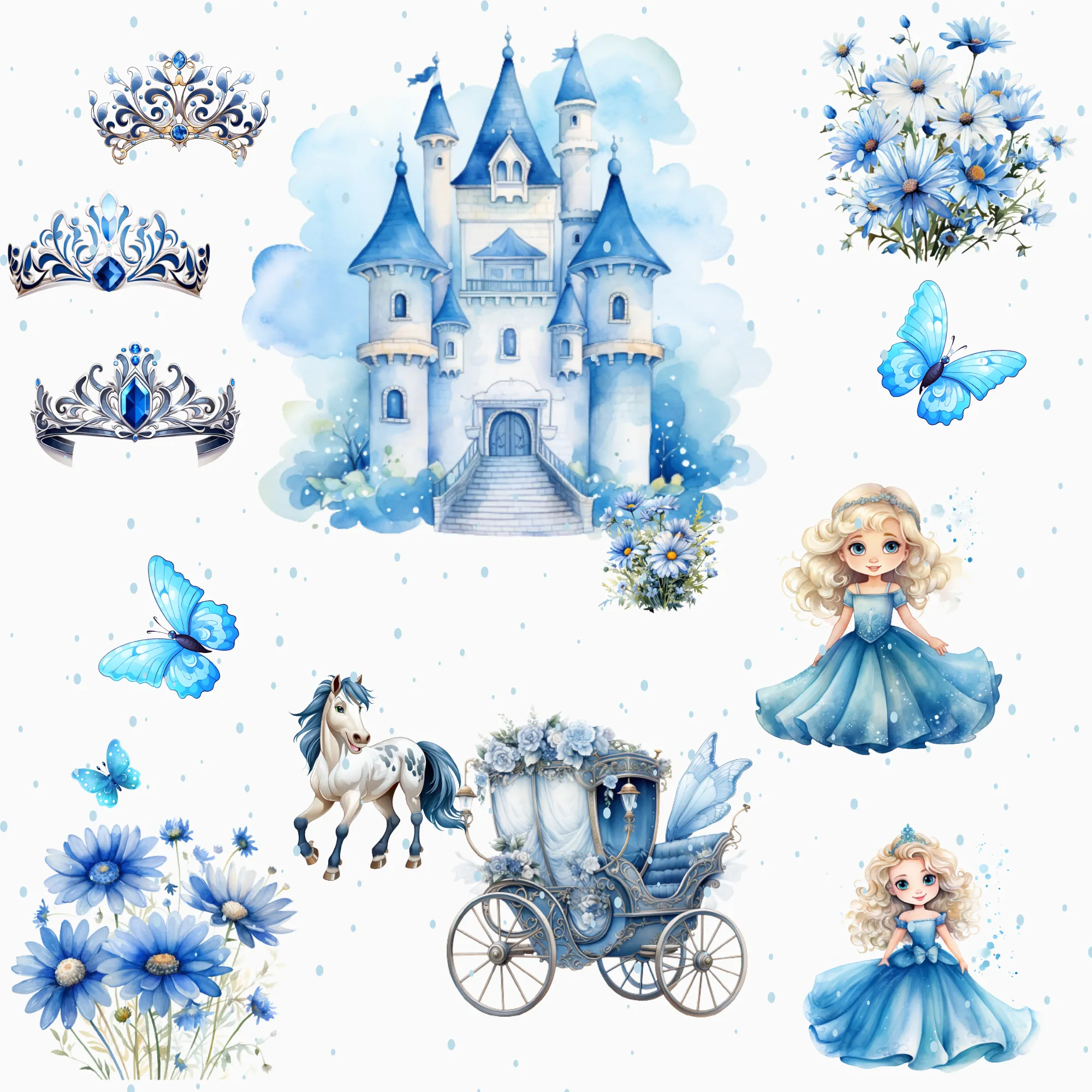 Little Princess Clipart, Watercolor Princess Clipart, Little Princess Ornaments,  Baby Princess, Castle Sublimation Design, Princess Birthday, Fairytale Princes 012