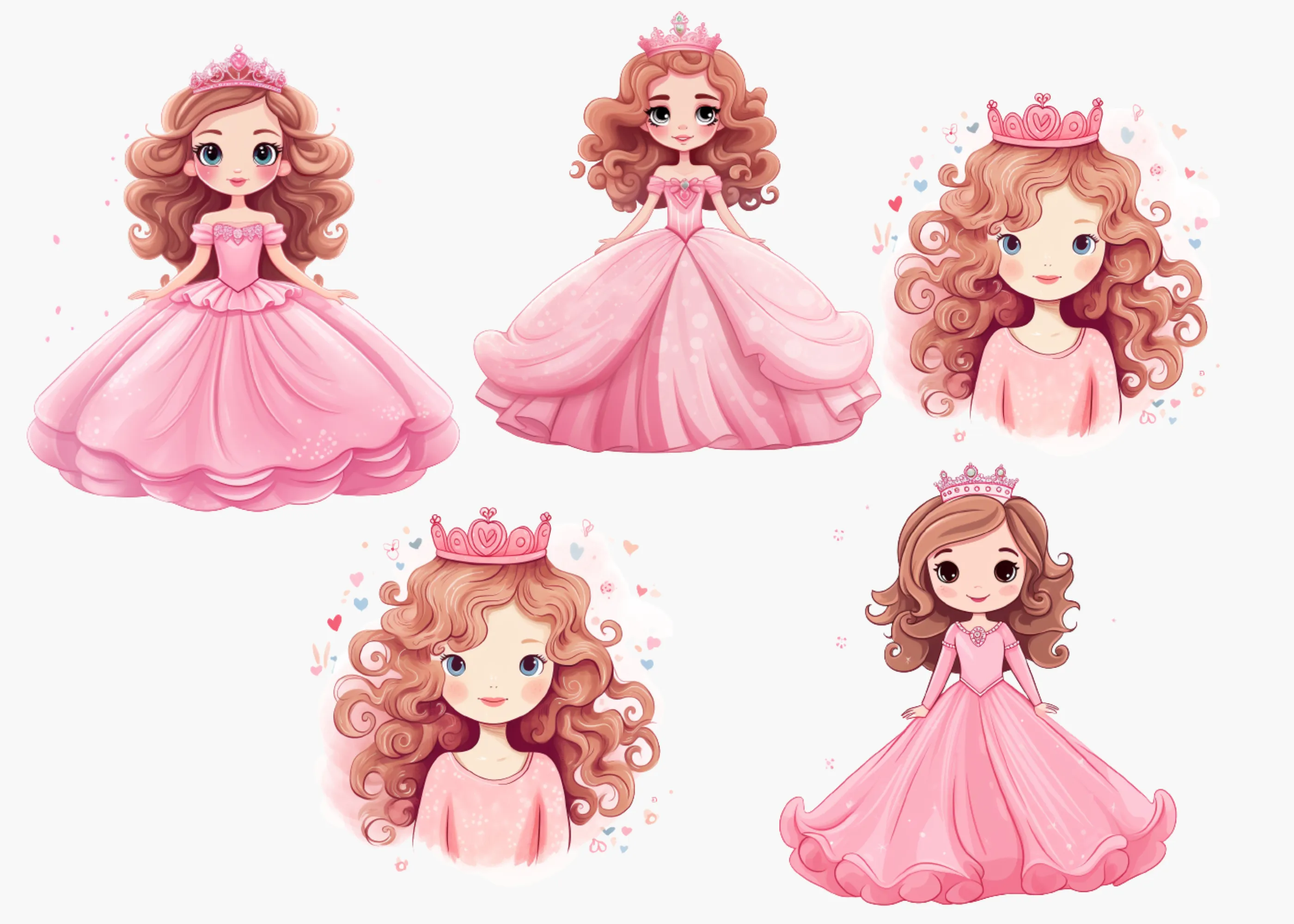 Little Princess Clipart, Watercolor Princess Clipart, Little Princess Ornaments, Baby Princess, Castle Sublimation Design, Princess Birthday, Fairytale Princes 034