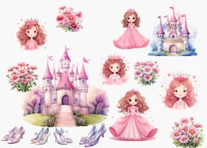 Little Princess Clipart, Watercolor Princess Clipart, Little Princess Ornaments, Baby Princess, Castle Sublimation Design, Princess Birthday, Fairytale Princes 034