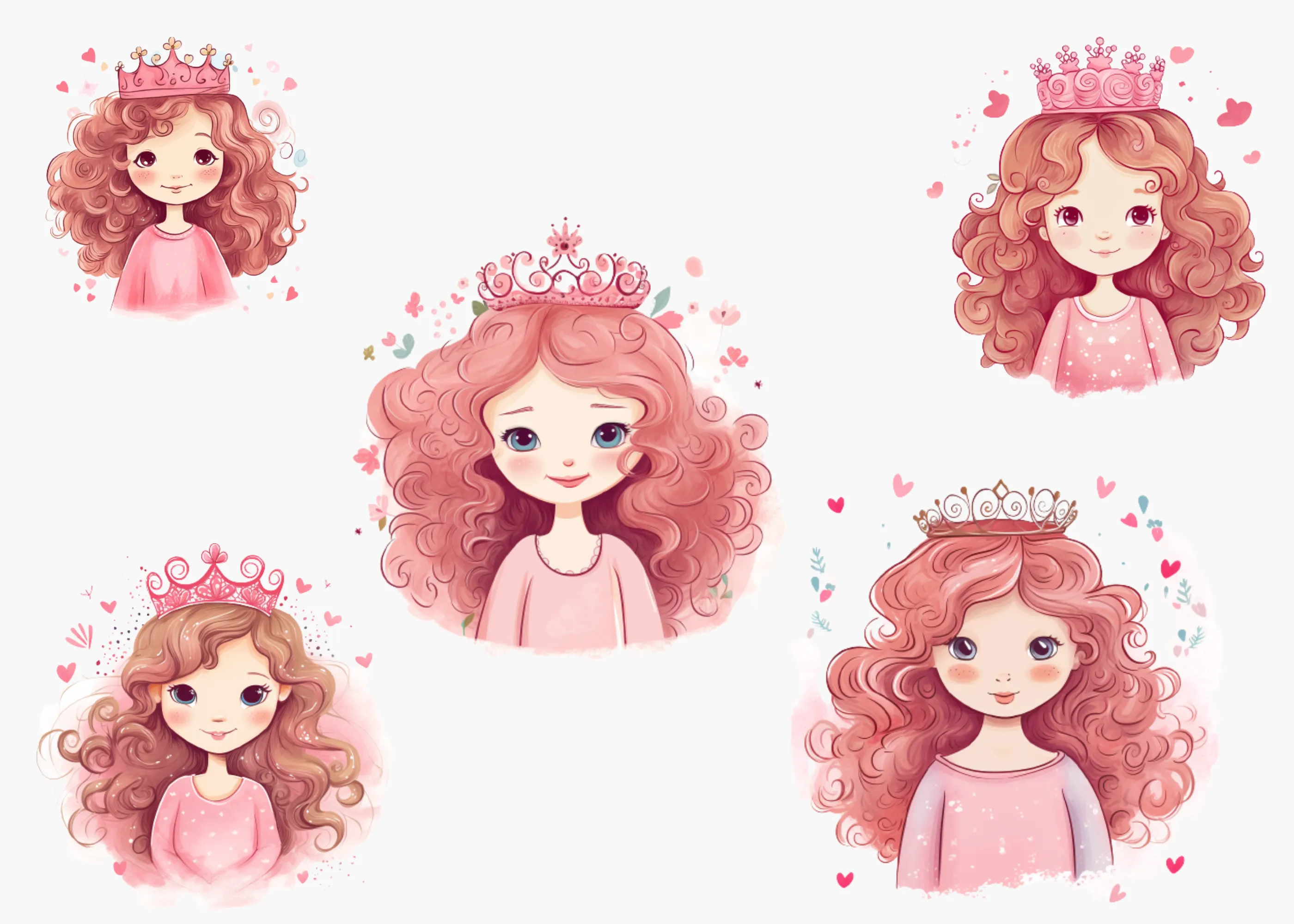 Little Princess Clipart, Watercolor Princess Clipart, Little Princess Ornaments, Baby Princess, Castle Sublimation Design, Princess Birthday, Fairytale Princes 034