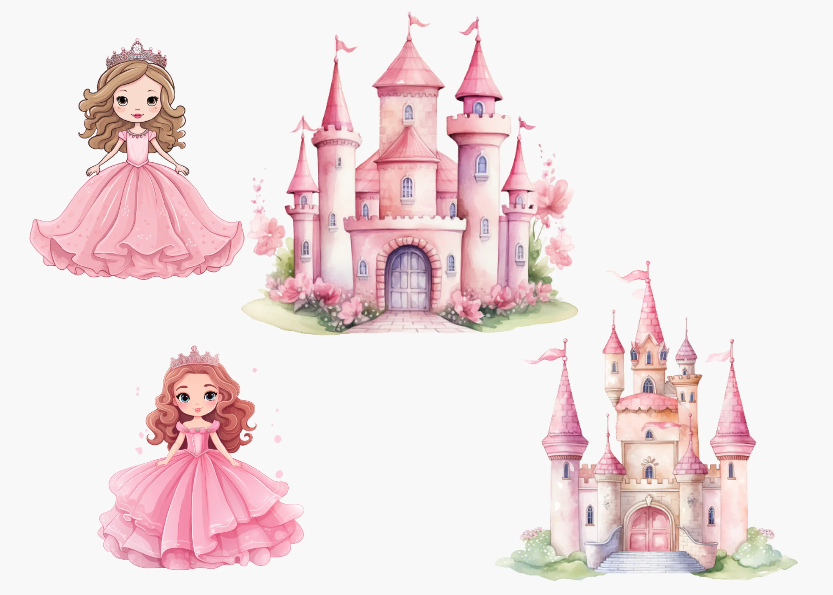 Little Princess Clipart, Watercolor Princess Clipart, Little Princess Ornaments, Baby Princess, Castle Sublimation Design, Princess Birthday, Fairytale Princes 034