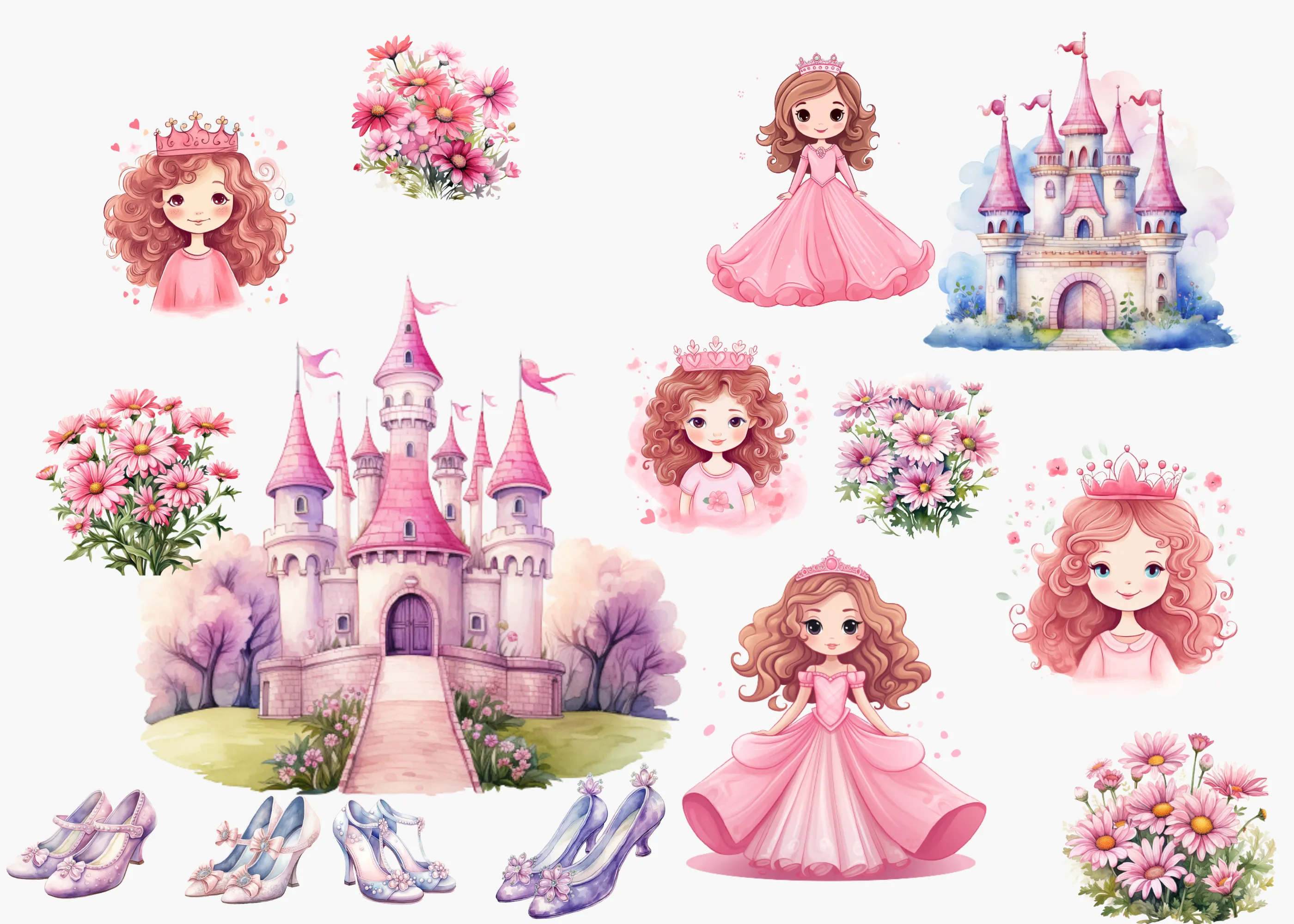 Little Princess Clipart, Watercolor Princess Clipart, Little Princess Ornaments, Baby Princess, Castle Sublimation Design, Princess Birthday, Fairytale Princes 034