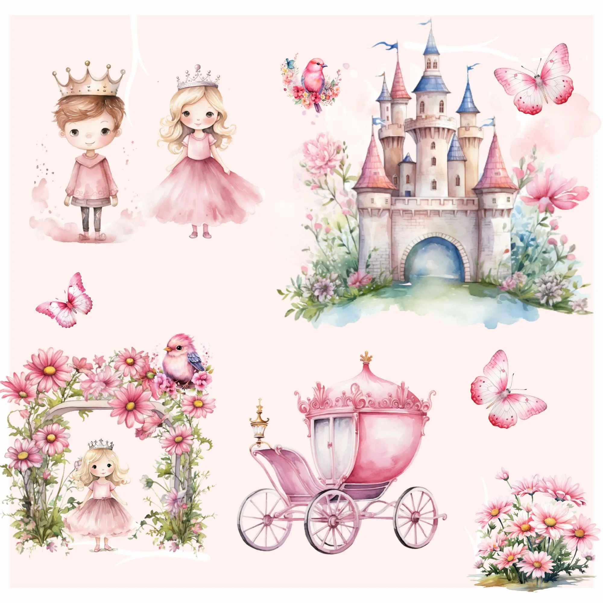 Little Princess Clipart, Watercolor Princess Clipart,Little Princess Ornaments, Baby Princess, Castle Sublimation Design, Princess Birthday, Fairytale Princes 011