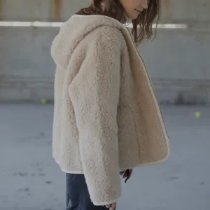 MAMA Ciara 100% Wool Hooded Jacket (Biscuit)