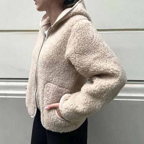 MAMA Ciara 100% Wool Hooded Jacket (Biscuit)