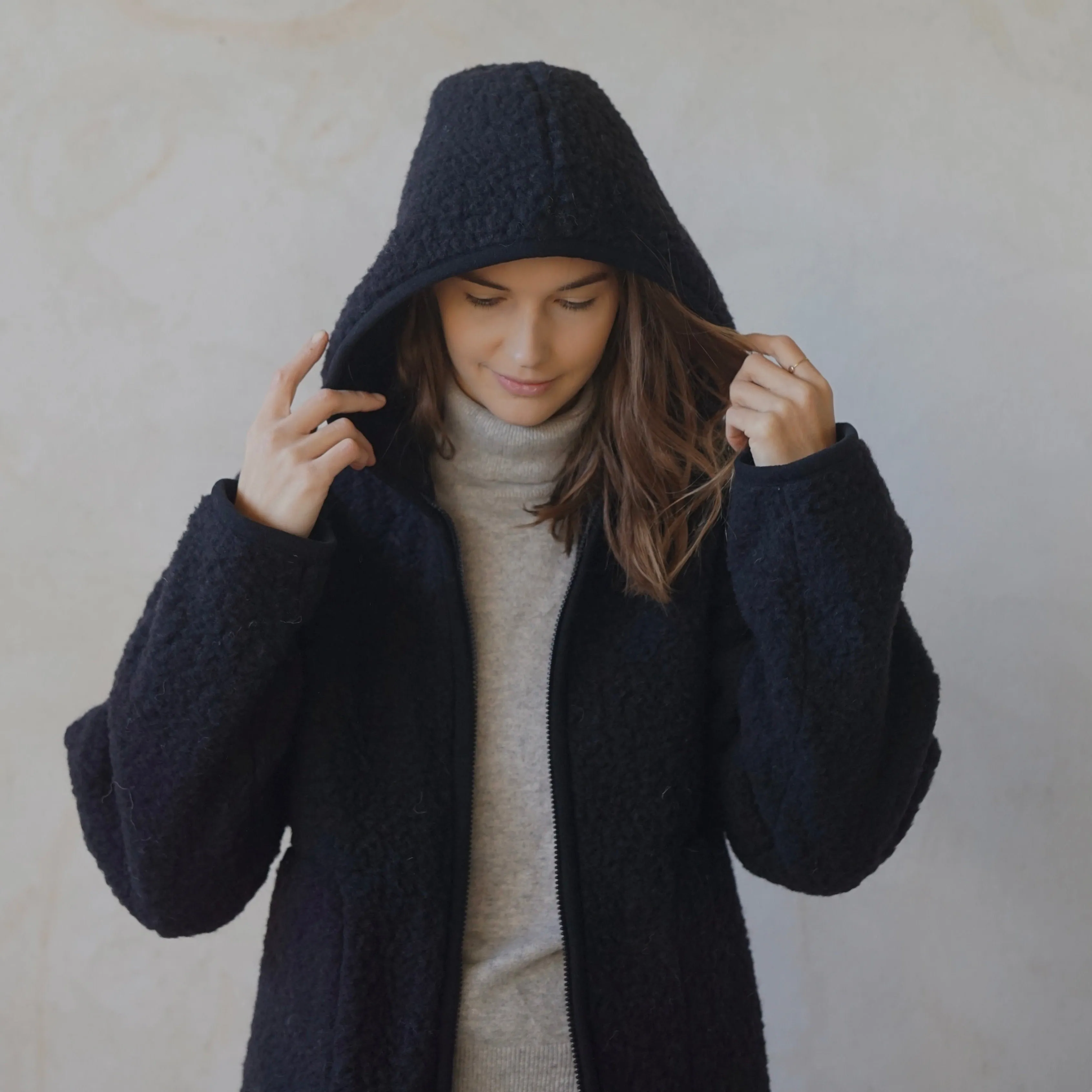 MAMA Ciara 100% Wool Hooded Jacket (Black)