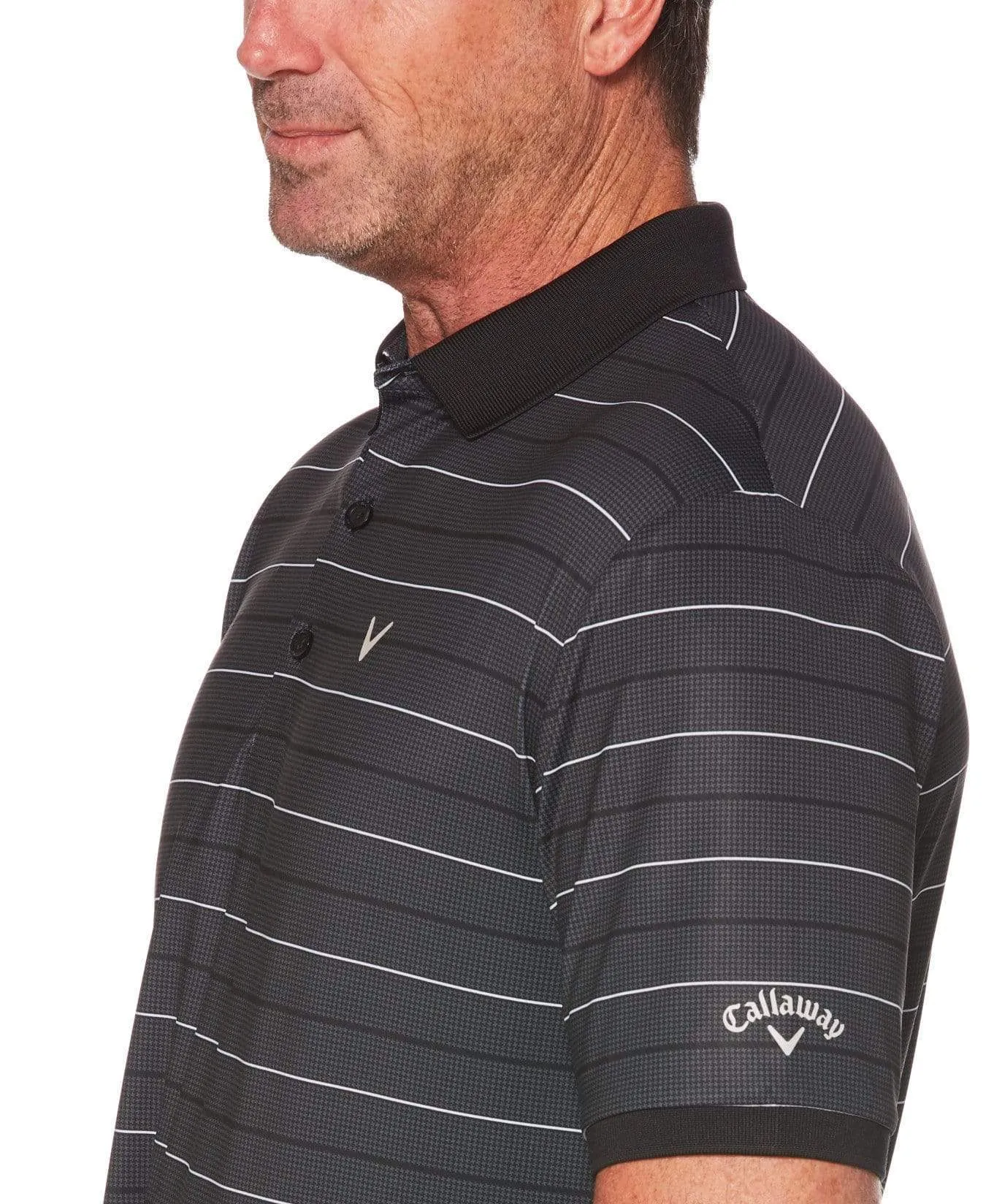 Mens Printed Houndstooth Stripe Polo