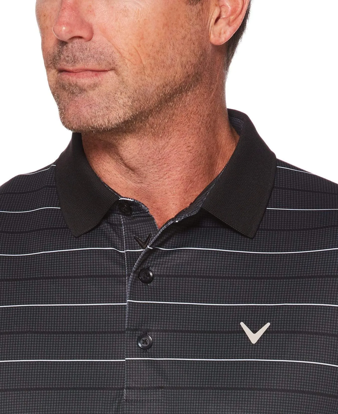 Mens Printed Houndstooth Stripe Polo