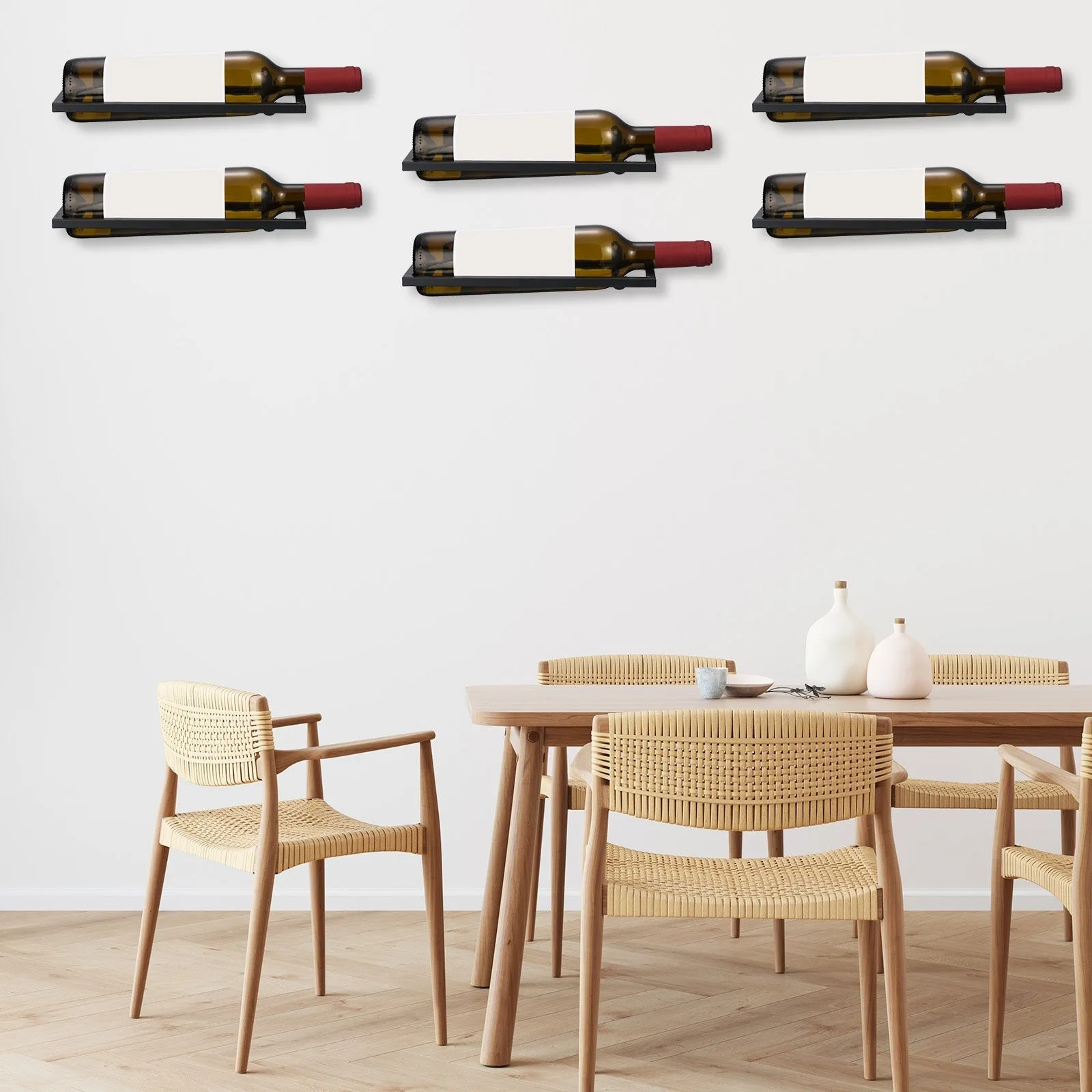 Metal Wine Rack Wall Mounted 6 Pcs Hanging Wine Bottle Display Holder, Black