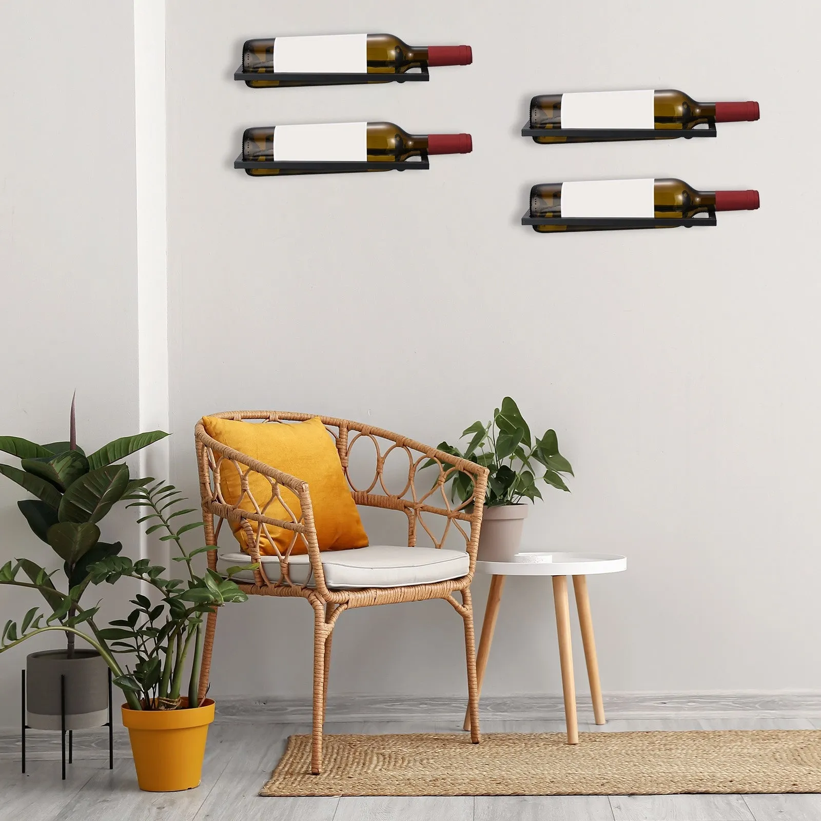 Metal Wine Rack Wall Mounted 6 Pcs Hanging Wine Bottle Display Holder, Black