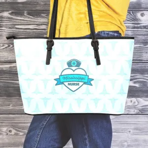 MS Nurse Blue  Large Leather Tote Bag