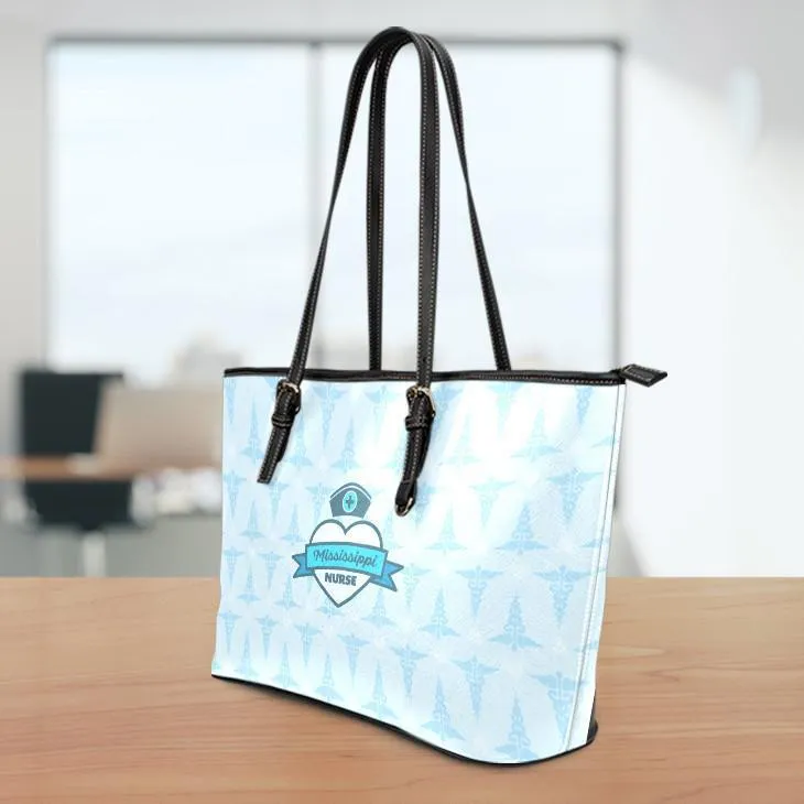 MS Nurse Blue  Large Leather Tote Bag