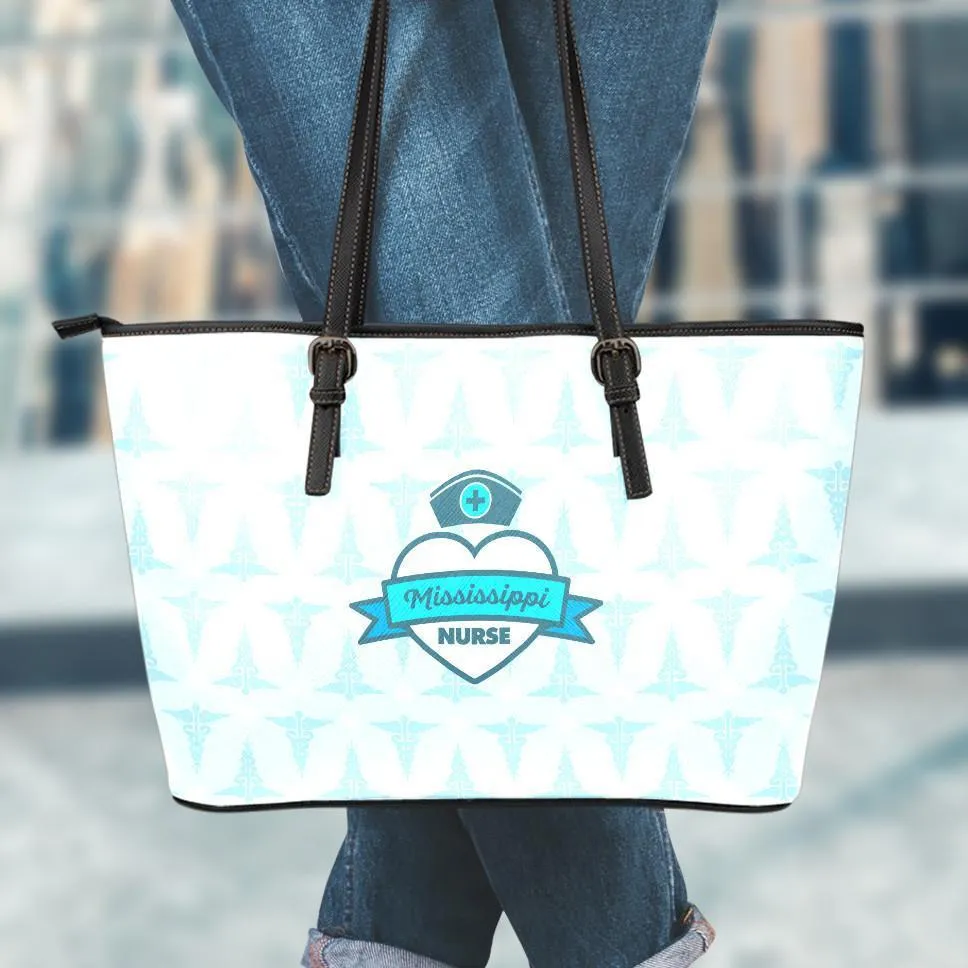 MS Nurse Blue  Large Leather Tote Bag