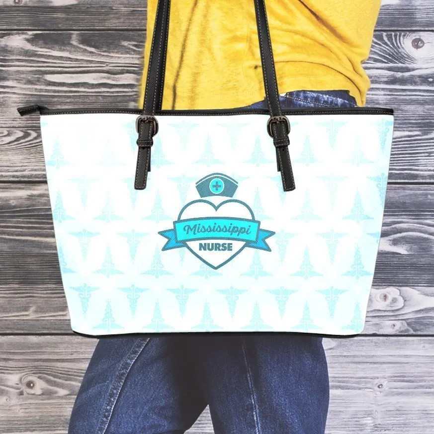 MS Nurse Blue  Large Leather Tote Bag