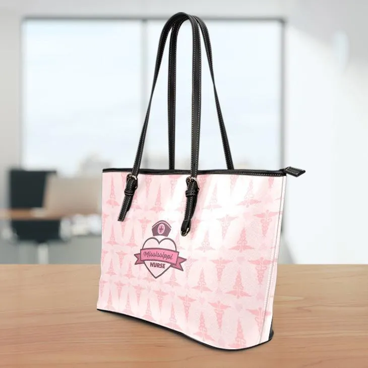 MS Nurse Pink Large Leather Tote Bag