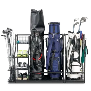 Mythinglogic 3 Bag Golf Organizer, golf organizer for garage, Heavy Duty Golf Rack, With Lockable Wheels