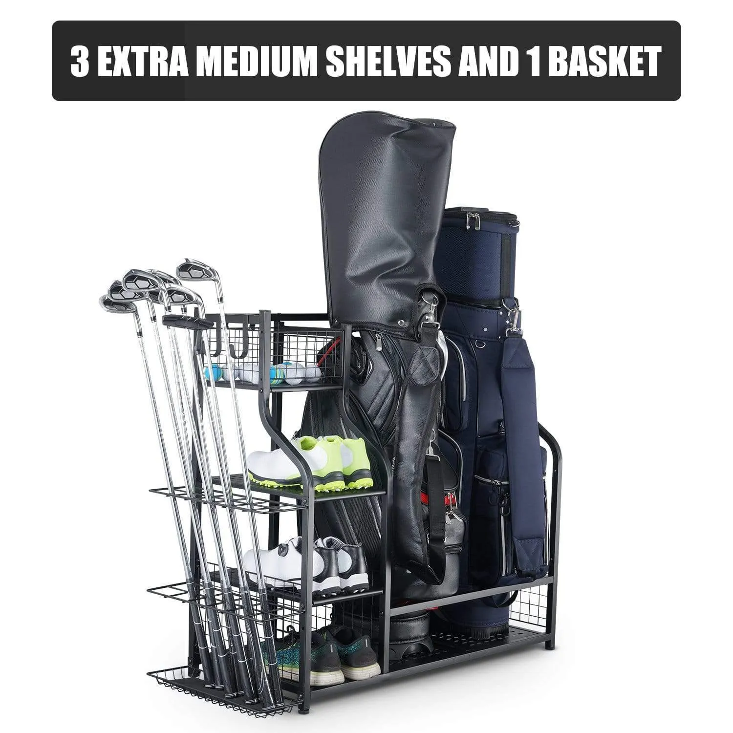 Mythinglogic 3 Bag Golf Organizer, golf organizer for garage, Heavy Duty Golf Rack, With Lockable Wheels