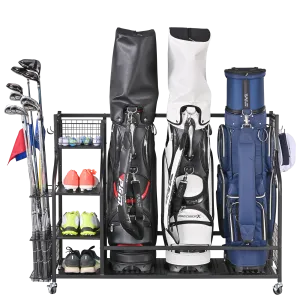 Mythinglogic 3 Golf Bags Storage Organizer-Extra Large Size Fits 3 Full Size Golf Bags With Lockable Wheels