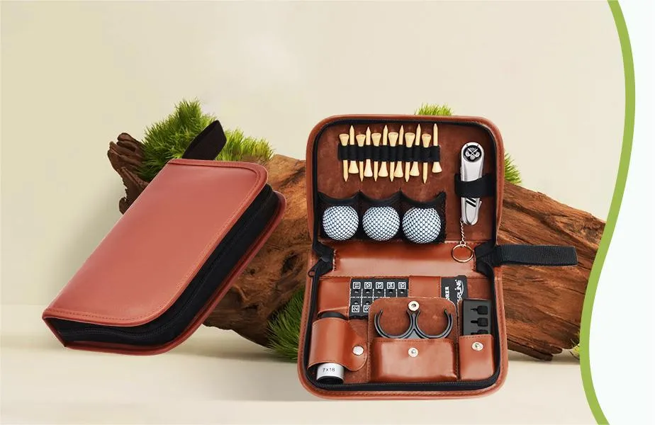 Premium Leather Golf Accessory Set - Versatile Golf Ball Holder & Organizer