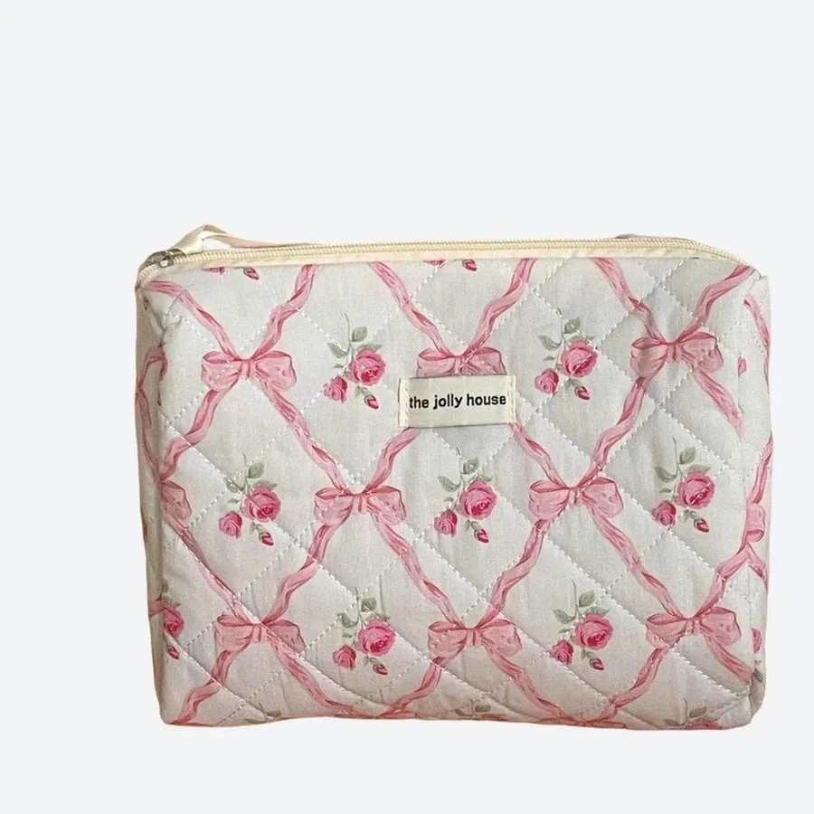 Quilted Floral Design Makeup Pouches