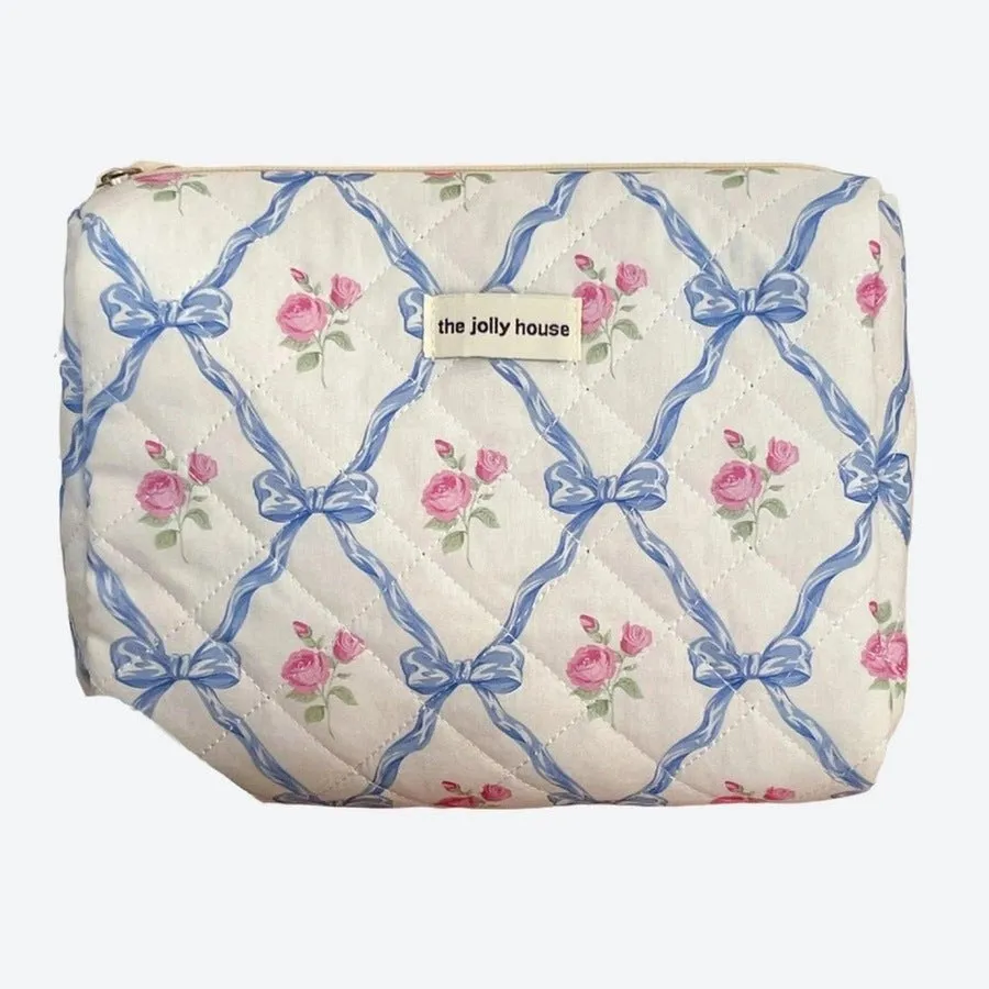 Quilted Floral Design Makeup Pouches