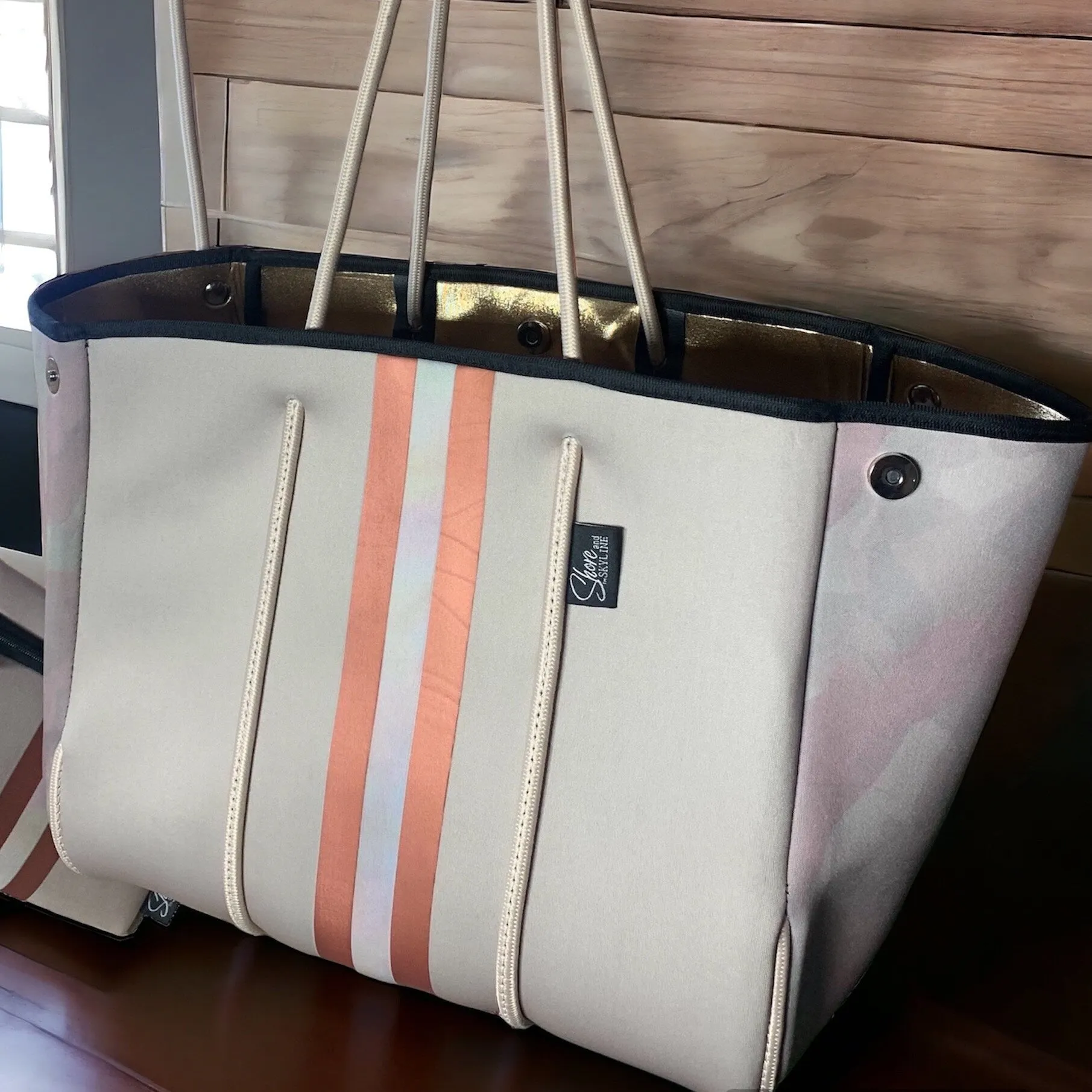 SAHARA PEARL & ROSE 2-in-1 Neoprene Tote Bag Crossbody sand khaki dusty rose camo rose-gold beige khaki bag waterproof purse beach birthday