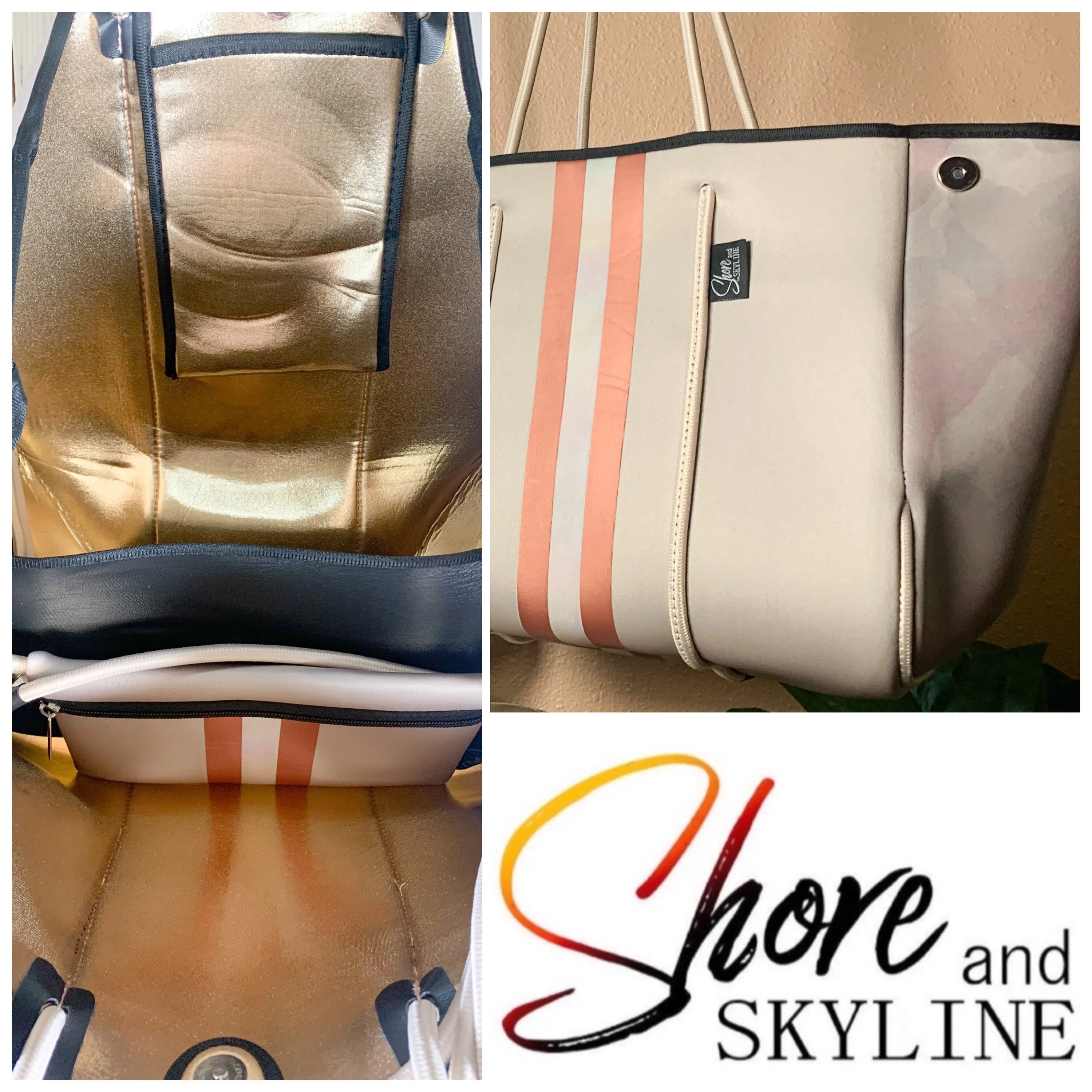 SAHARA PEARL & ROSE 2-in-1 Neoprene Tote Bag Crossbody sand khaki dusty rose camo rose-gold beige khaki bag waterproof purse beach birthday