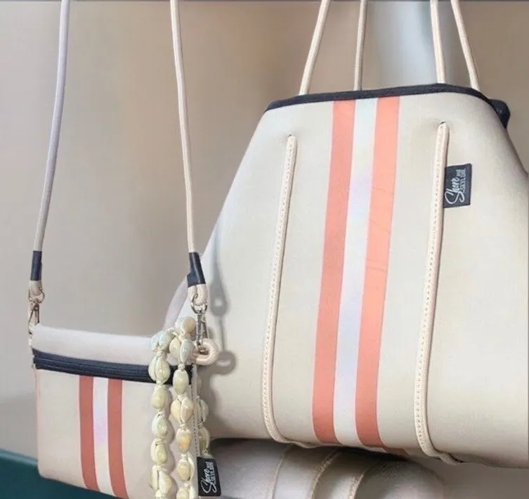 SAHARA PEARL & ROSE 2-in-1 Neoprene Tote Bag Crossbody sand khaki dusty rose camo rose-gold beige khaki bag waterproof purse beach birthday