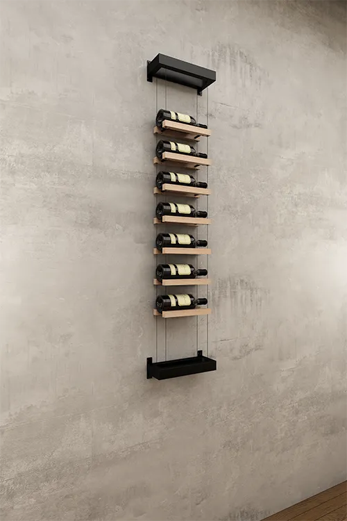 Single column above counter BUOYANT® wine cable wine rack with top and bottom wall mount