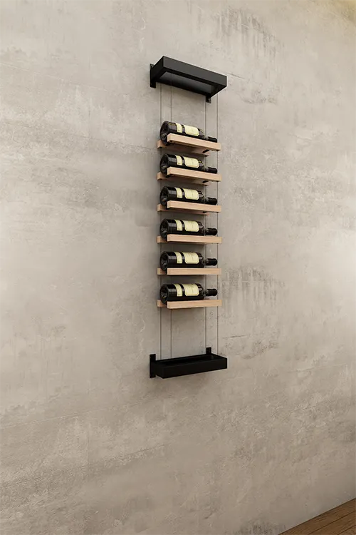 Single column above counter BUOYANT® wine cable wine rack with top and bottom wall mount