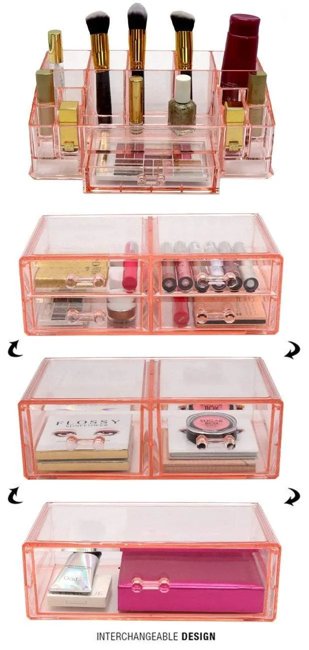 Sorbus Acrylic Cosmetics Makeup and Jewelry Storage Case Display Sets - Interlocking Drawers to Create Your Own Specially Designed Makeup Counter - Stackable and Interchangeable (Pink)