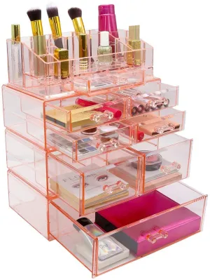 Sorbus Acrylic Cosmetics Makeup and Jewelry Storage Case Display Sets - Interlocking Drawers to Create Your Own Specially Designed Makeup Counter - Stackable and Interchangeable (Pink)