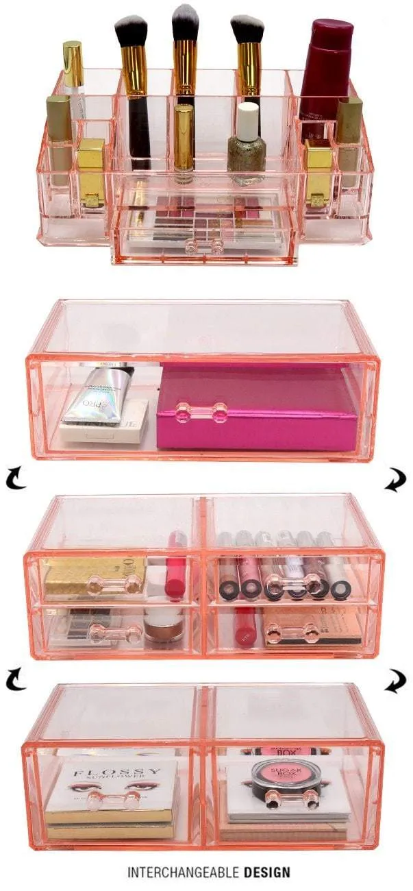 Sorbus Acrylic Cosmetics Makeup and Jewelry Storage Case Display Sets - Interlocking Drawers to Create Your Own Specially Designed Makeup Counter - Stackable and Interchangeable (Pink)