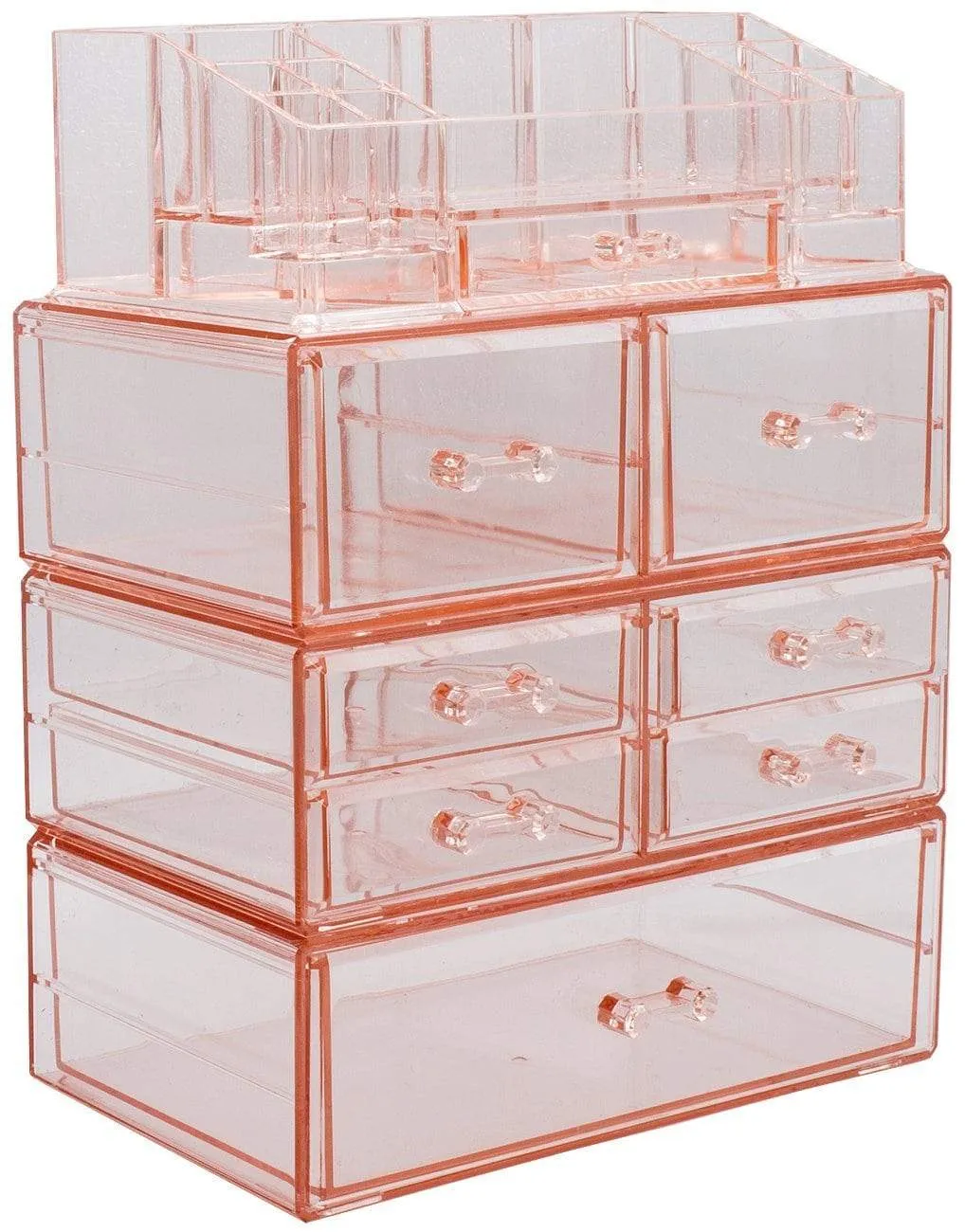 Sorbus Acrylic Cosmetics Makeup and Jewelry Storage Case Display Sets - Interlocking Drawers to Create Your Own Specially Designed Makeup Counter - Stackable and Interchangeable (Pink)
