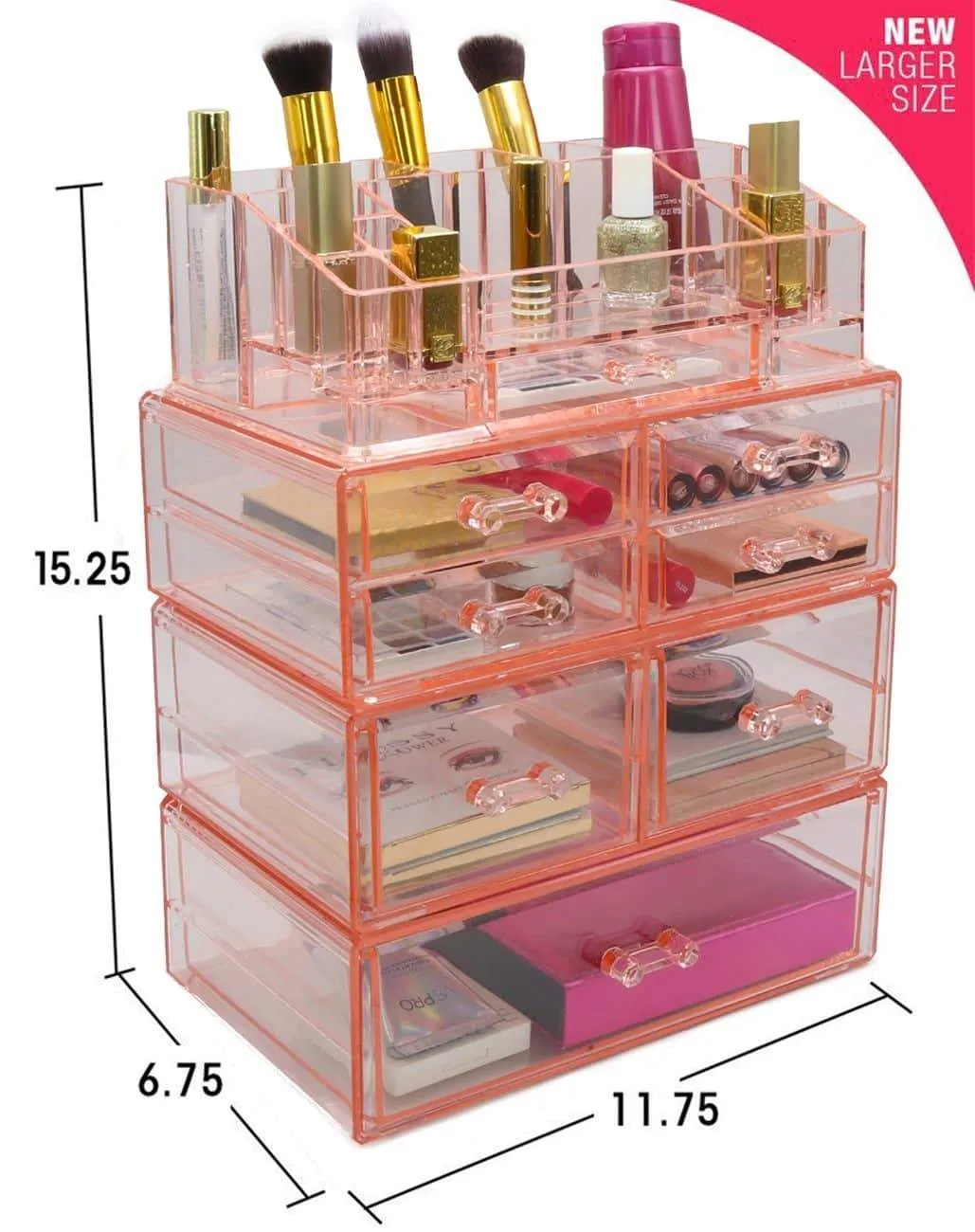 Sorbus Acrylic Cosmetics Makeup and Jewelry Storage Case Display Sets - Interlocking Drawers to Create Your Own Specially Designed Makeup Counter - Stackable and Interchangeable (Pink)