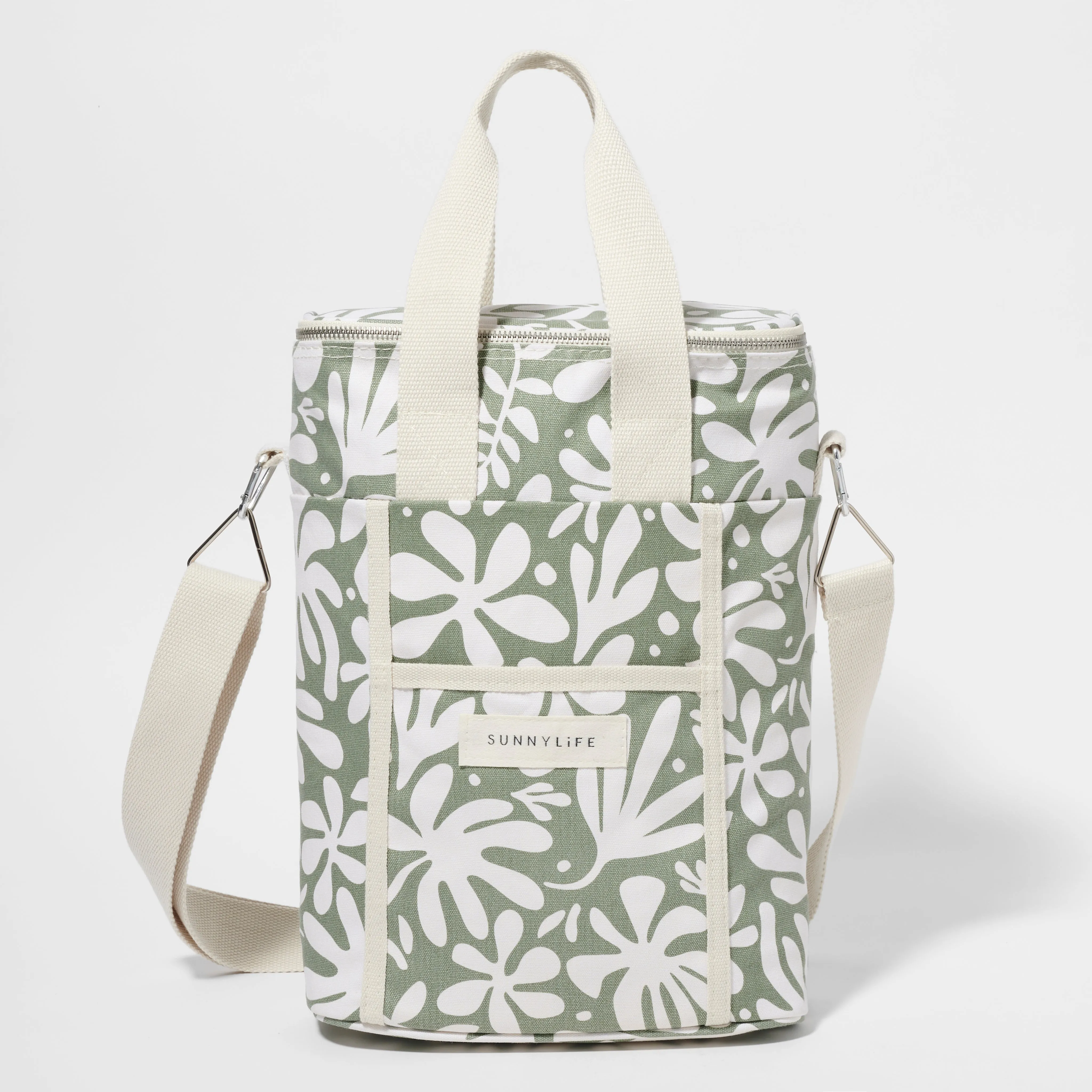 SUNNYLIFE CANVAS DRINKS COOLER BAG - THE VACAY OLIVE
