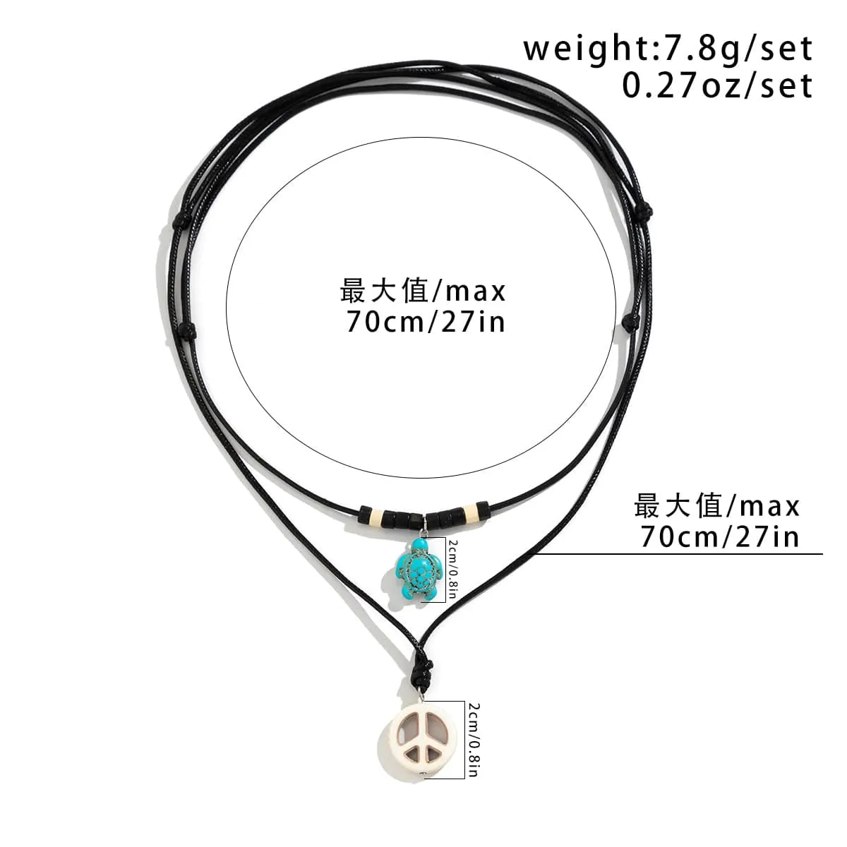 Trendy Layered Turtle Round Pendant Wax Cord String Necklace