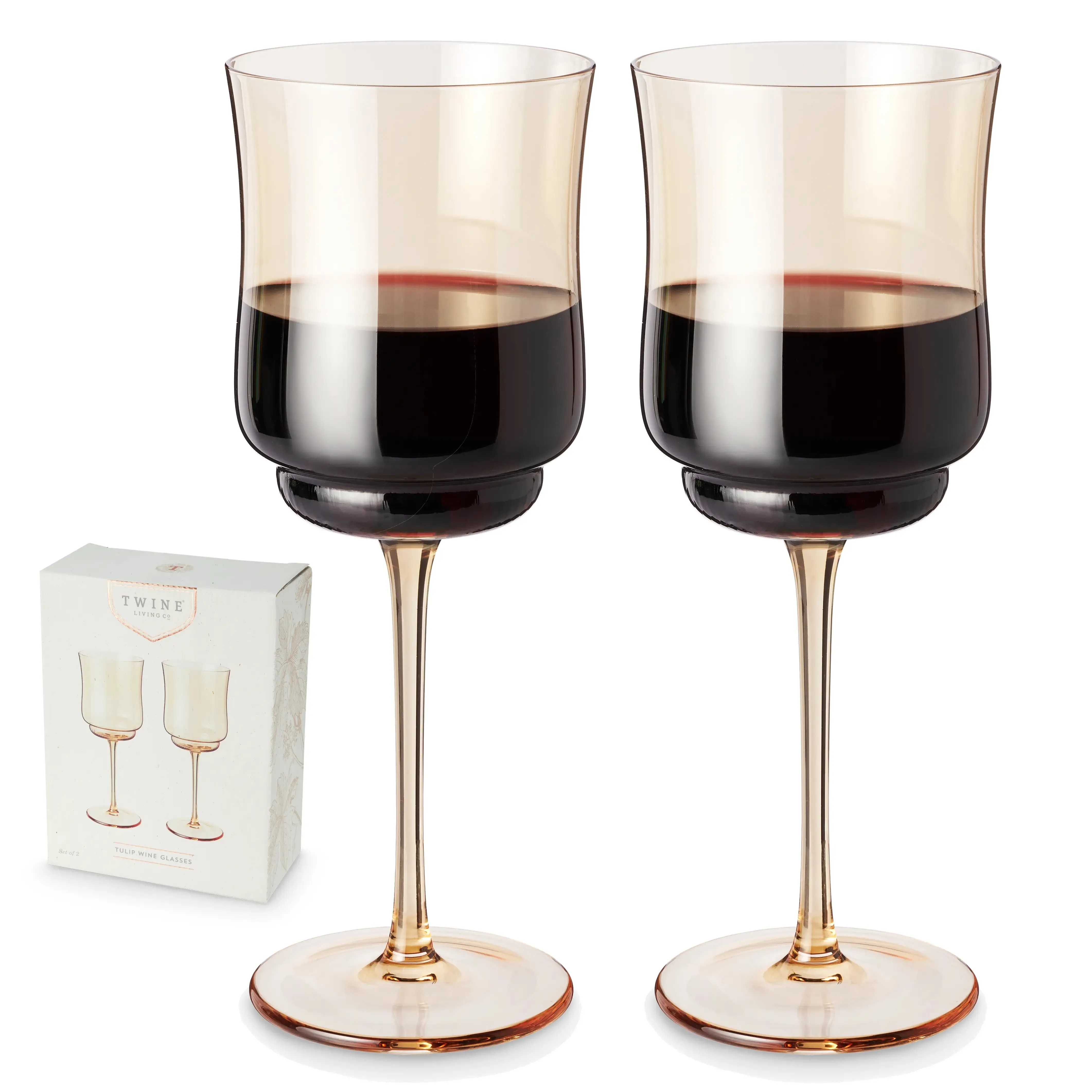 Tulip Stemmed Wine Glass 2 Piece Set in Amber