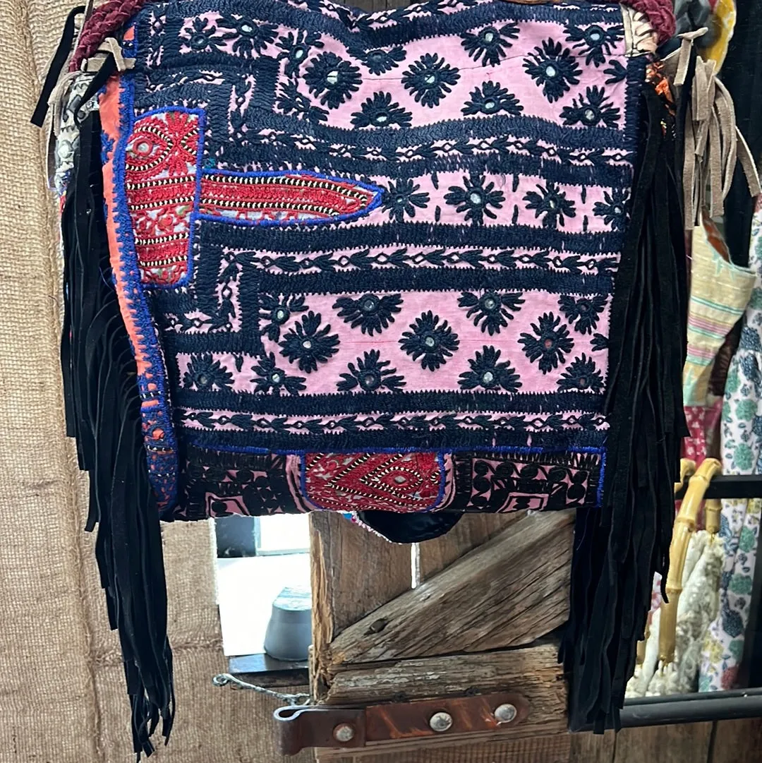 Upcycled Embroidered Market Messenger Bag by Kantha Bae