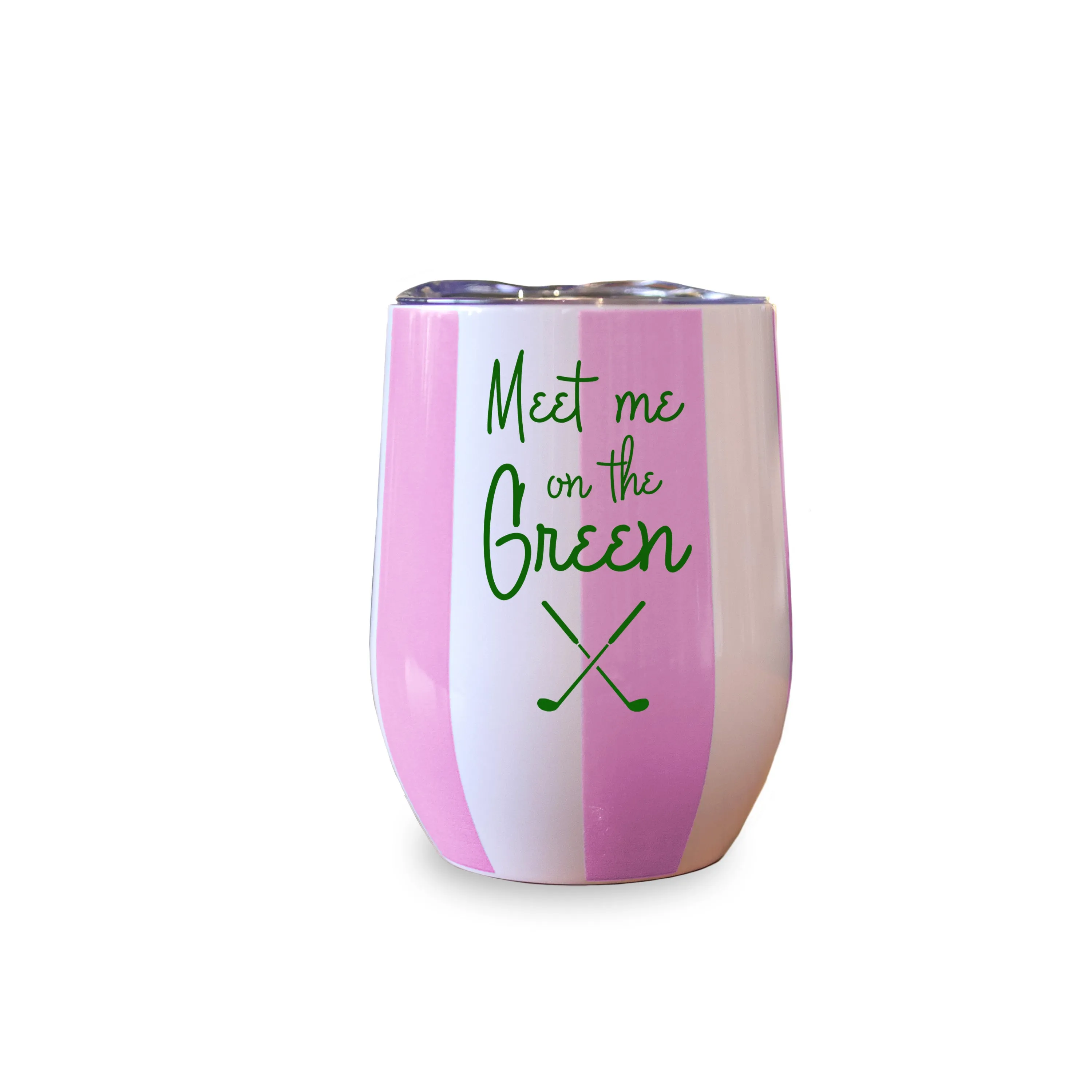 Wine Tumbler (Pink & White Stripe) - Meet Me on the Green - Golf