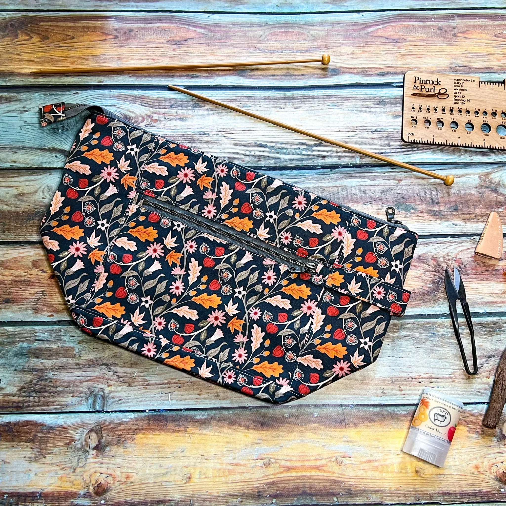 *Witch's Floral*- Signature Zippered Knitting Project Bag