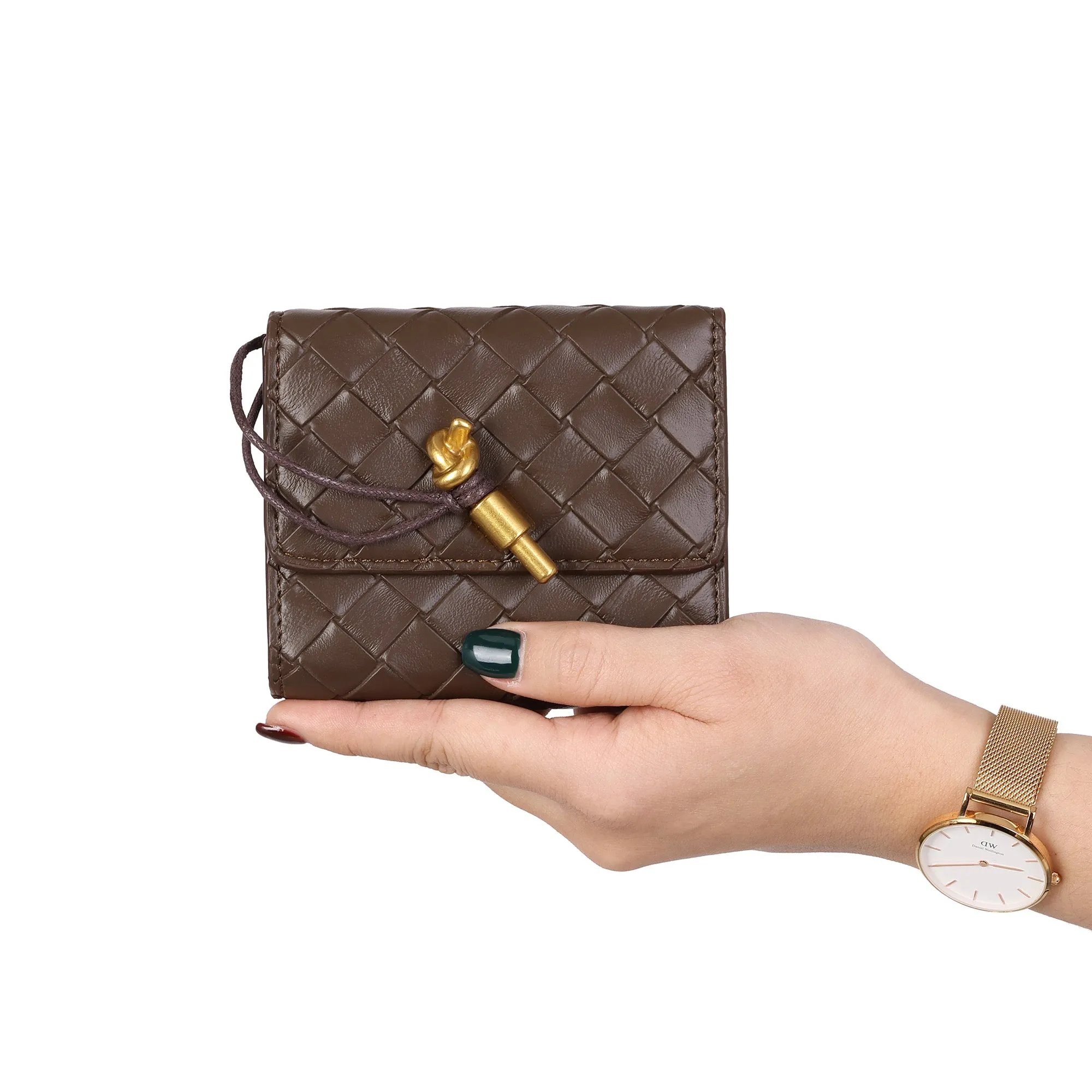 Woven Leather Compact Wallet