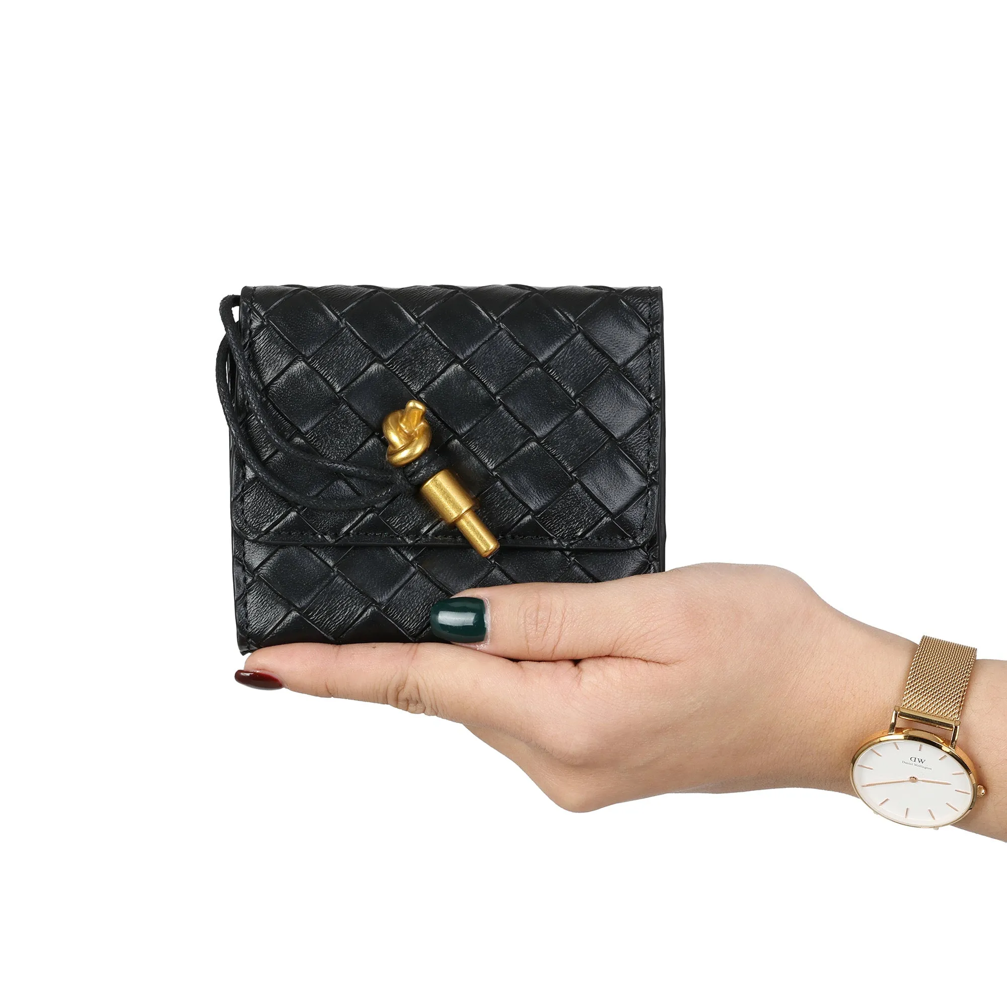 Woven Leather Compact Wallet