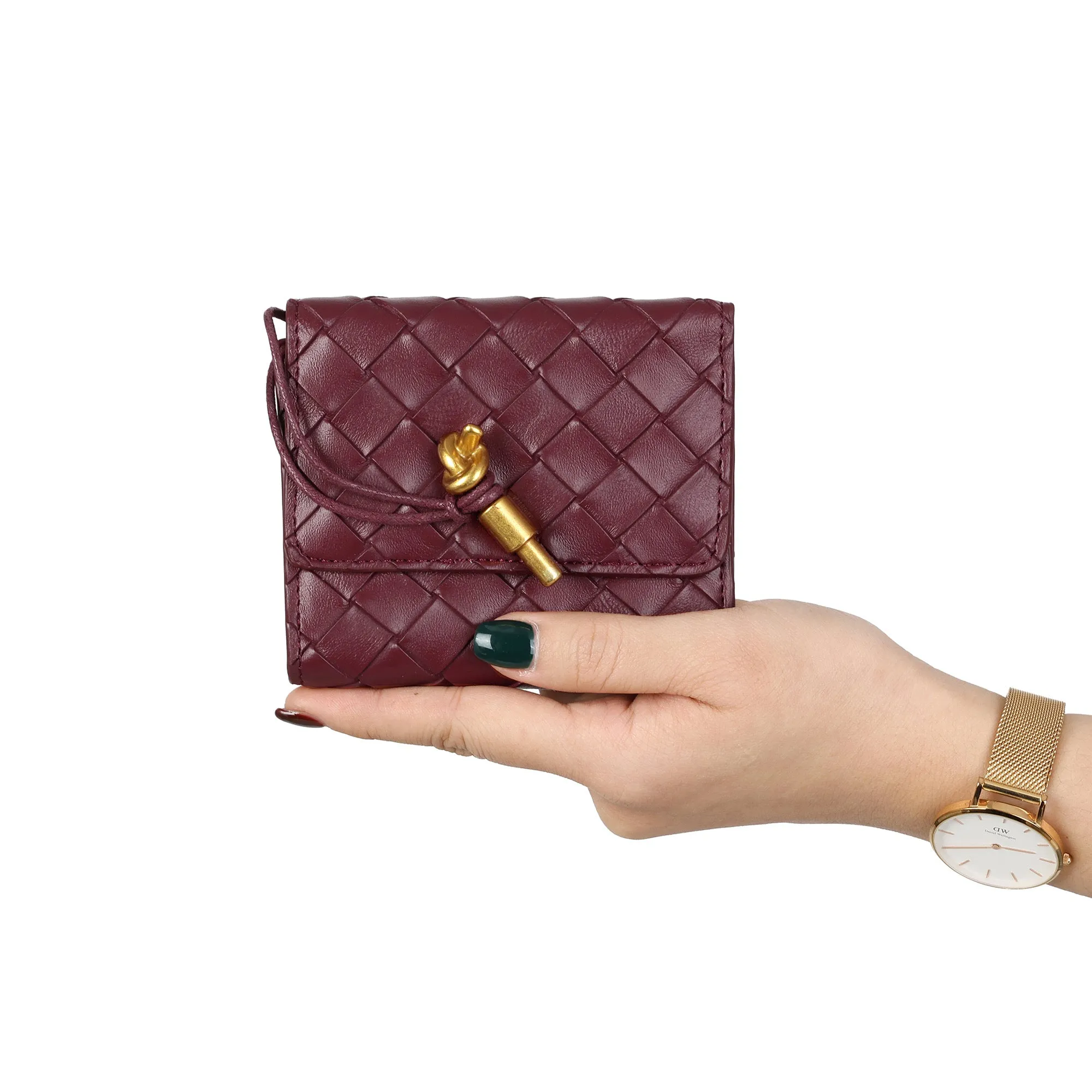 Woven Leather Compact Wallet